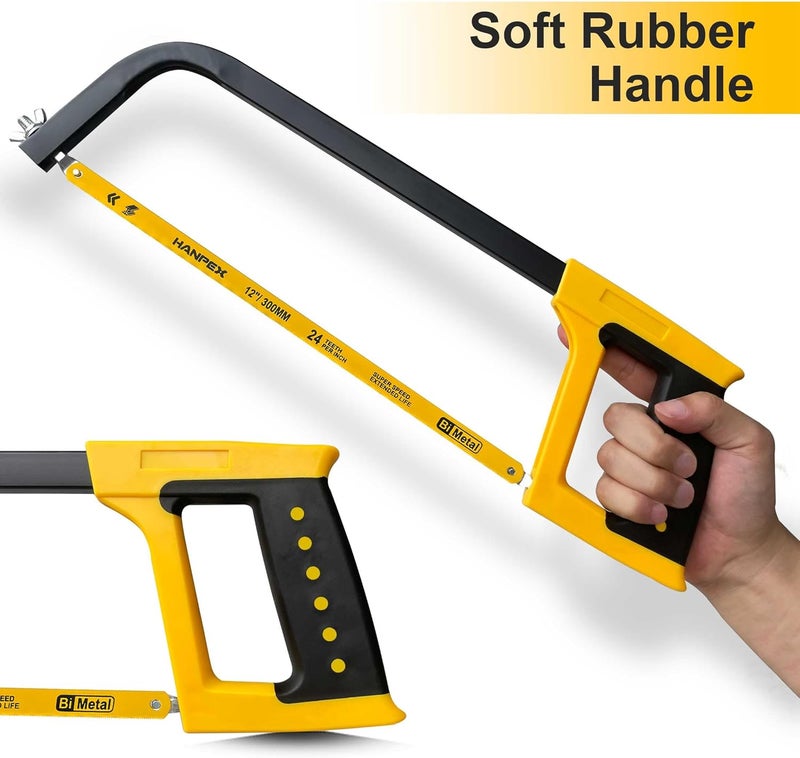 Hanpex 12inch High-Tension Hacksaw Frame with 24 TPI Bi-metal Blade, Hand Saw Suitable for Metal, wood, PVC, Carpentry - Image 3